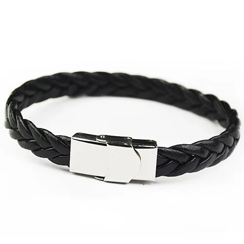 2017 Black Genuine Leather Bracelet Men Bangle With Stainless Steel Fashion New Men Jewelry Rock Chunky Mens Bracelets 13M0563