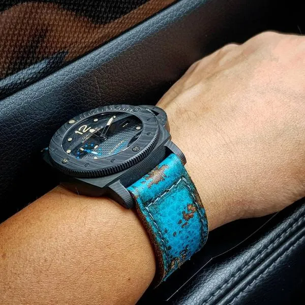 26mm Gunny X MT Coral Blue Handmade Leather Watch Band