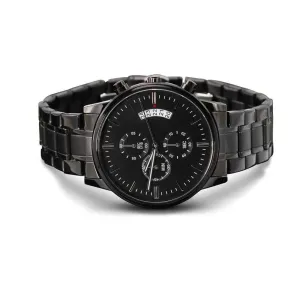 A Lasting Tribute: Engraved Black Chronograph Watch for Life's Special Moments