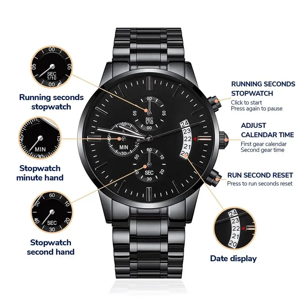 A Lasting Tribute: Engraved Black Chronograph Watch for Life's Special Moments