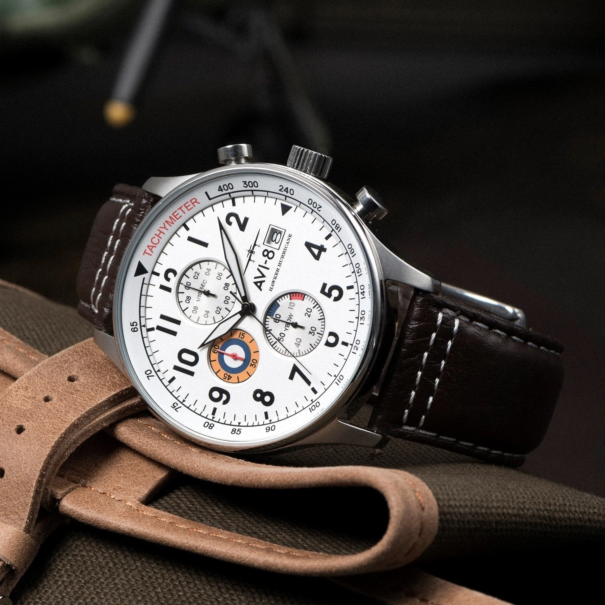 AVI-8 Classic White Hawker Hurricane Chronograph Watch AV-4011-01