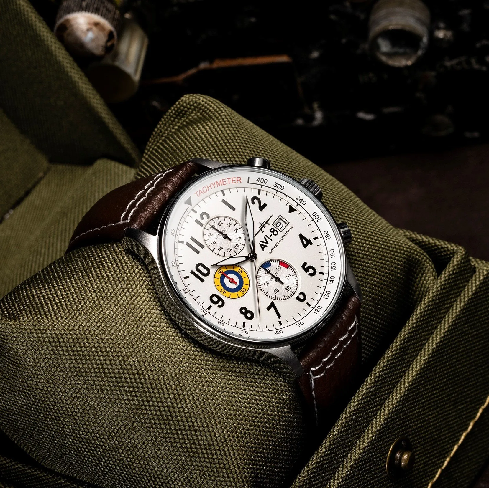 AVI-8 Classic White Hawker Hurricane Chronograph Watch AV-4011-01