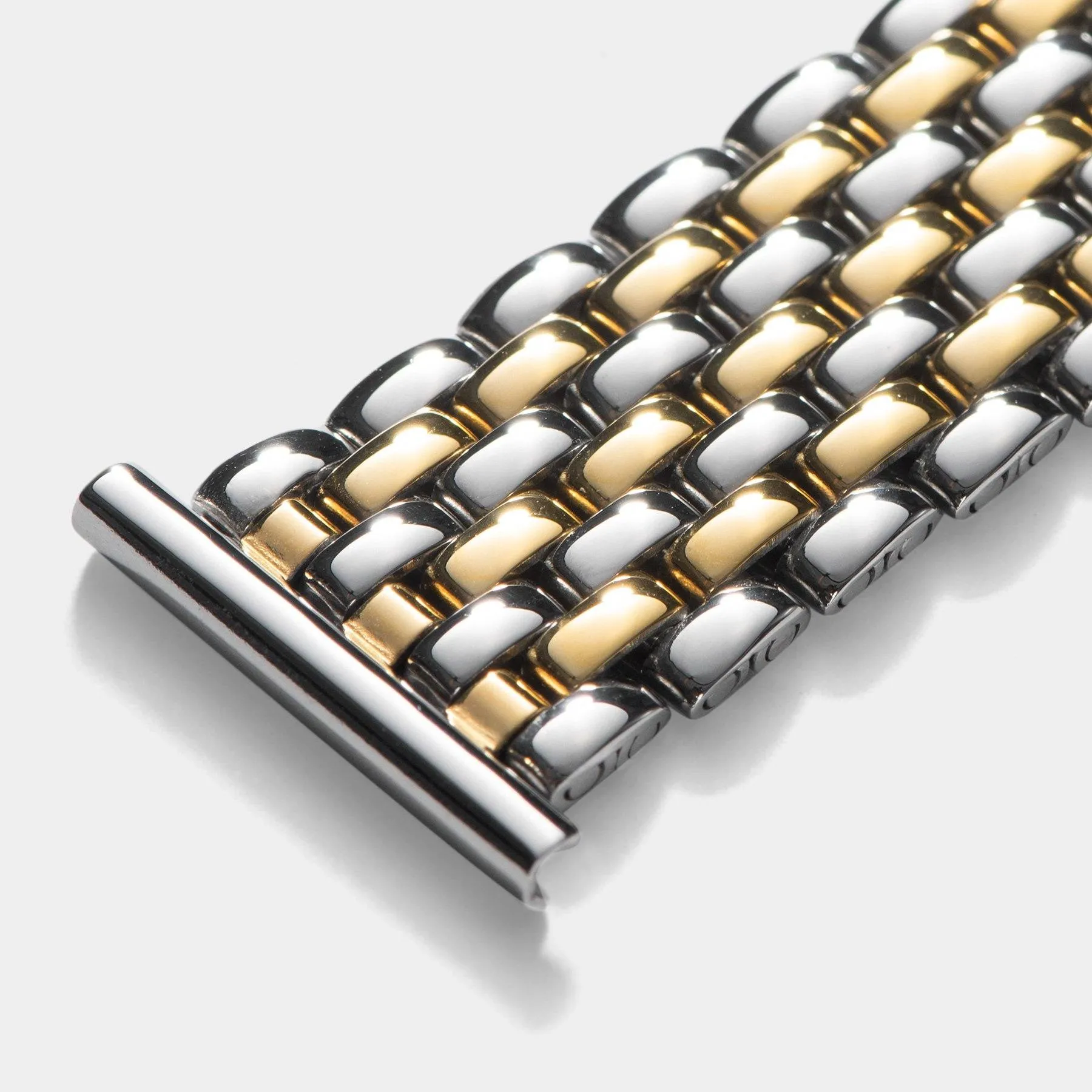 Beads Of Rice Two Tone Straight End Link Steel Watch Bracelet