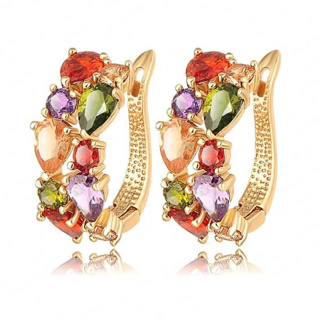 Beagloer Multicolor Earrings Rose Gold Color Micro Inlay AAA Cubic Zirconia Stud Earring For Women Red Pink White CER0143