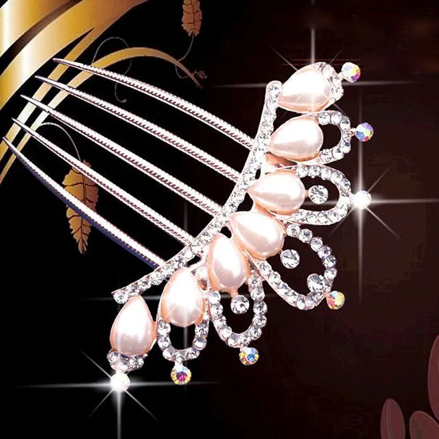 bride hairpin Peacock pearl flowers Wedding crystal rhinestone pearl flower hairpin diamante clip hair comb pin comb 2MOB