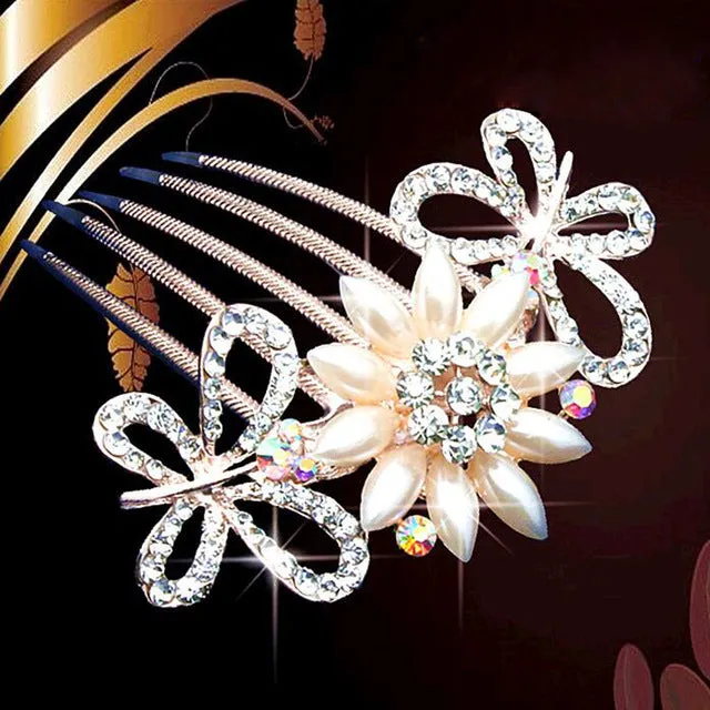 bride hairpin Peacock pearl flowers Wedding crystal rhinestone pearl flower hairpin diamante clip hair comb pin comb 2MOB