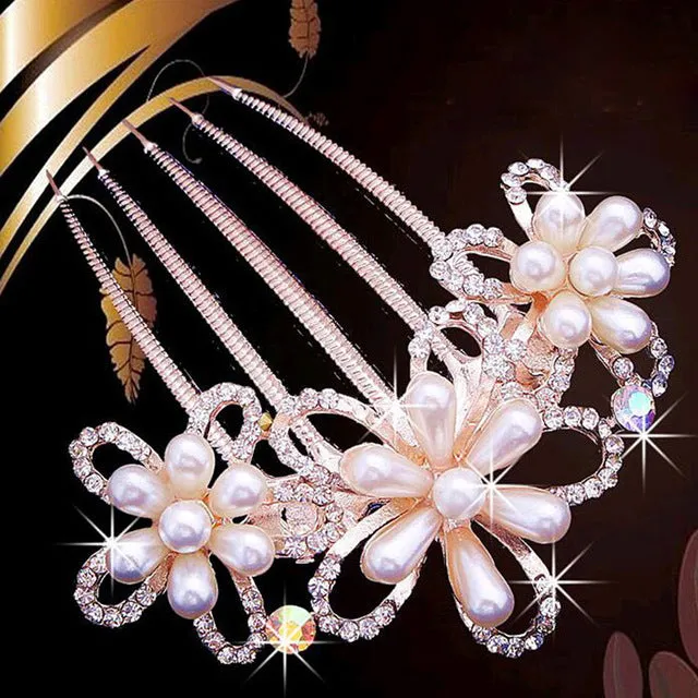 bride hairpin Peacock pearl flowers Wedding crystal rhinestone pearl flower hairpin diamante clip hair comb pin comb 2MOB