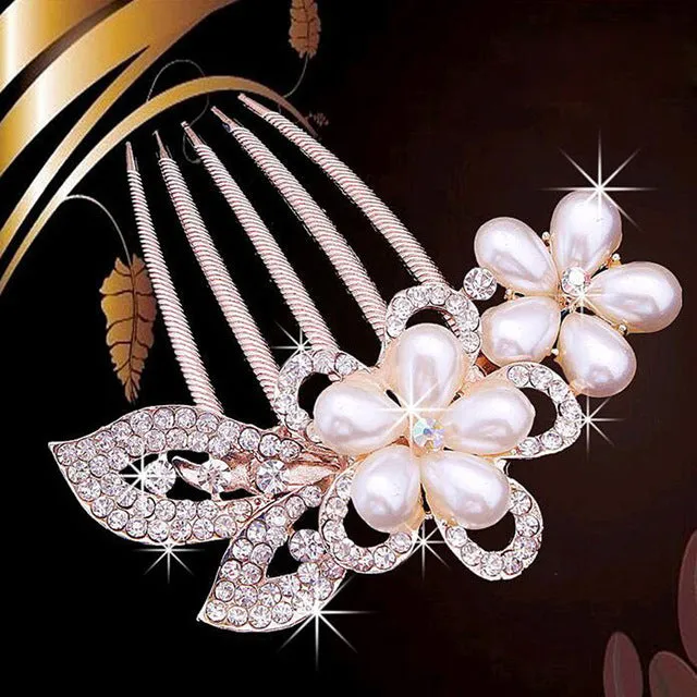 bride hairpin Peacock pearl flowers Wedding crystal rhinestone pearl flower hairpin diamante clip hair comb pin comb 2MOB