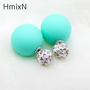 Bright two ball Earring Double side Stud Earring Crystal For Women Korea party date Statement Jewelry brinco boucle d'oreille