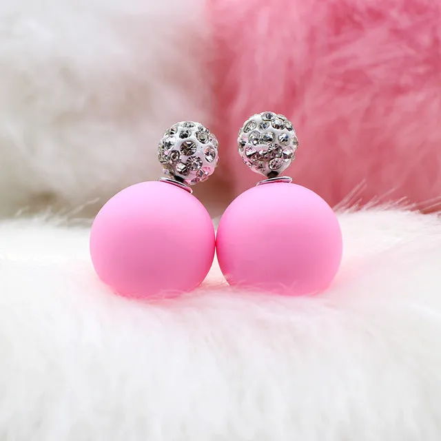 Bright two ball Earring Double side Stud Earring Crystal For Women Korea party date Statement Jewelry brinco boucle d'oreille