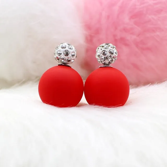 Bright two ball Earring Double side Stud Earring Crystal For Women Korea party date Statement Jewelry brinco boucle d'oreille