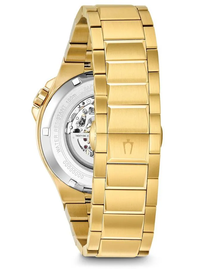 Bulova Mens Automatic Watch - Gold-Tone Case & Bracelet - Open Dial - 100m