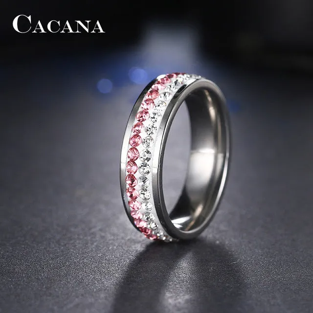 CACANA Stainless Steel Rings For Women Double Row CZ  Fashion Jewelry Wholesale NO.R101 102 103