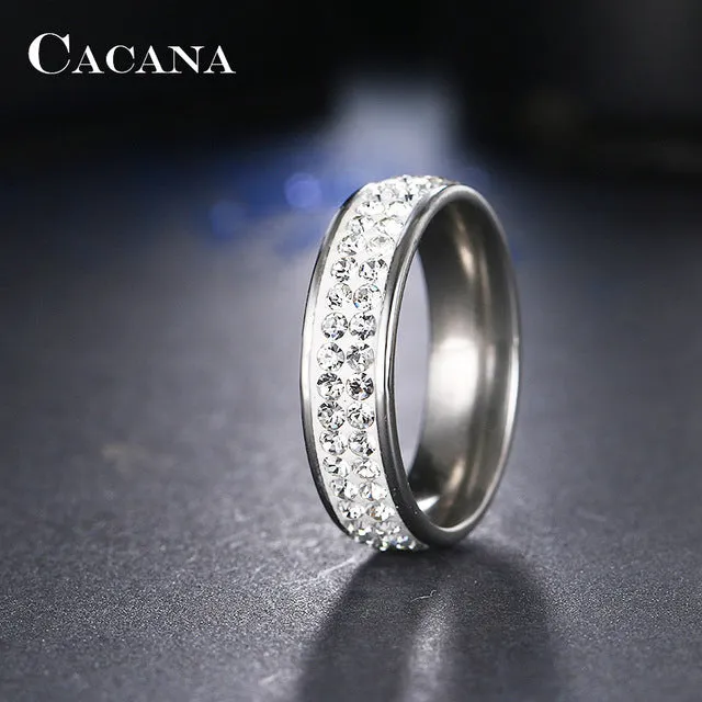 CACANA Stainless Steel Rings For Women Double Row CZ  Fashion Jewelry Wholesale NO.R101 102 103