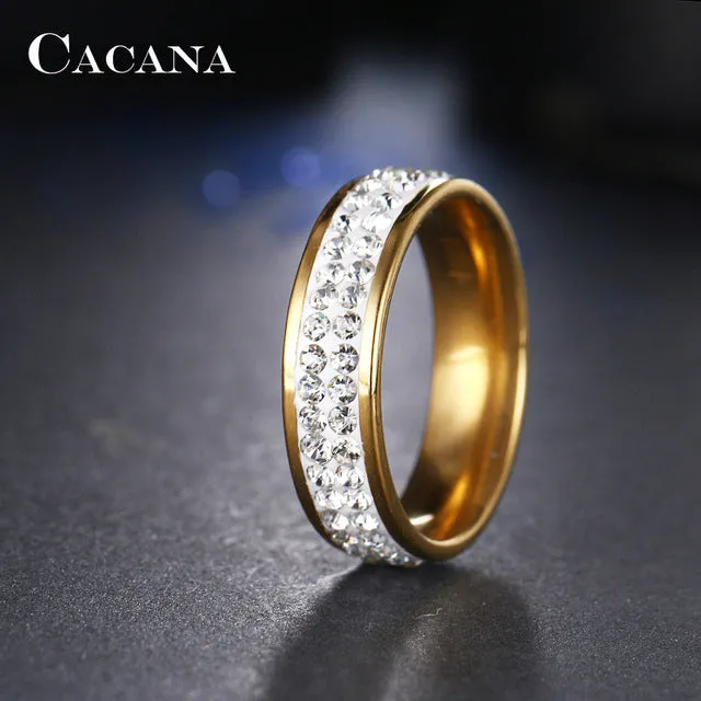 CACANA Stainless Steel Rings For Women Double Row CZ  Fashion Jewelry Wholesale NO.R101 102 103