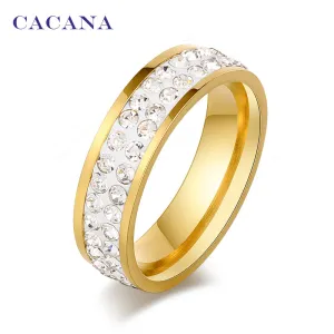 CACANA Stainless Steel Rings For Women Double Row CZ  Fashion Jewelry Wholesale NO.R101 102 103