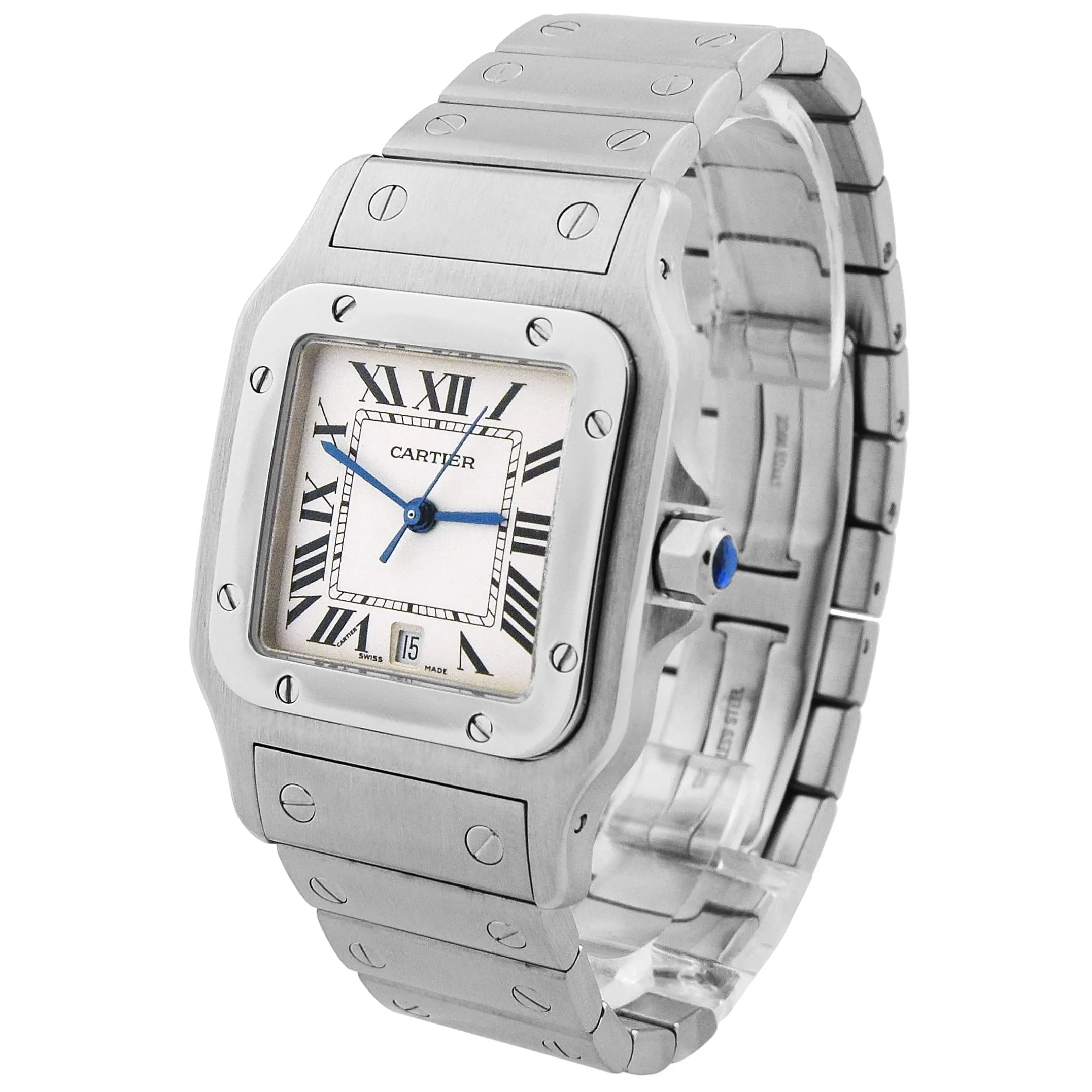 Cartier Ladies Quartz Santos Galbee Stainless Steel 34.8 mm x 26.2 mm Silver Roman Dial Watch Reference #: W20056D6