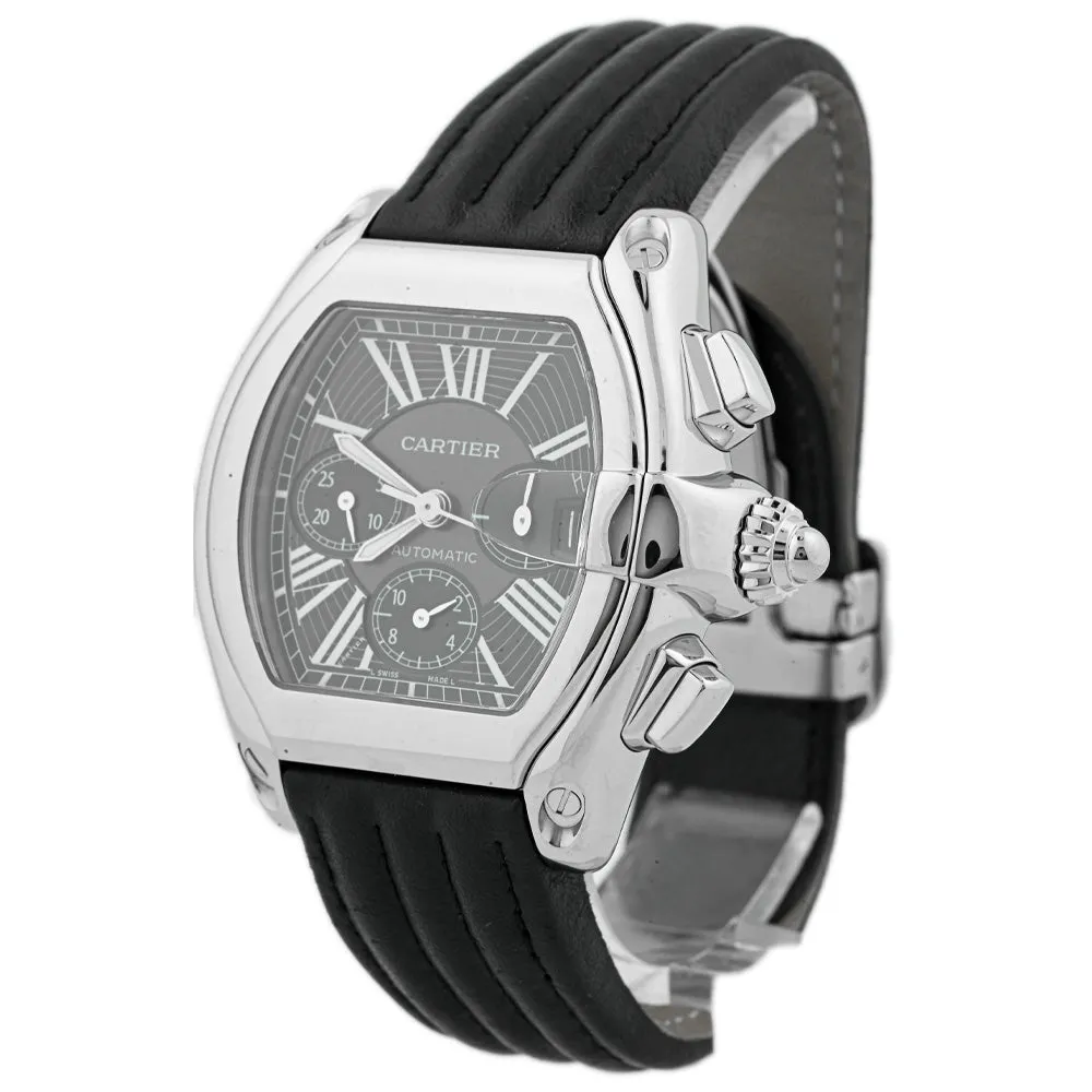 Cartier Men's Roadster XL Stainless Steel 49mmx43mm Black Chronograph Roman Dial Watch Reference #: W62020X6