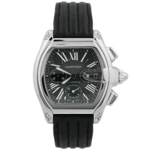 Cartier Men's Roadster XL Stainless Steel 49mmx43mm Black Chronograph Roman Dial Watch Reference #: W62020X6