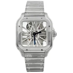 Cartier Men's Santos Stainless Steel 39.8mm Skeleton Roman Dial Watch Reference #: WHSA0015