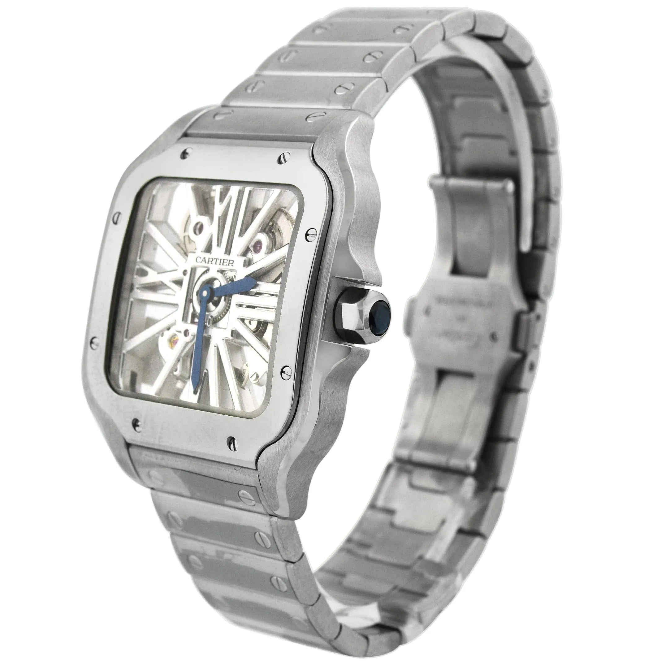 Cartier Men's Santos Stainless Steel 39.8mm Skeleton Roman Dial Watch Reference #: WHSA0015