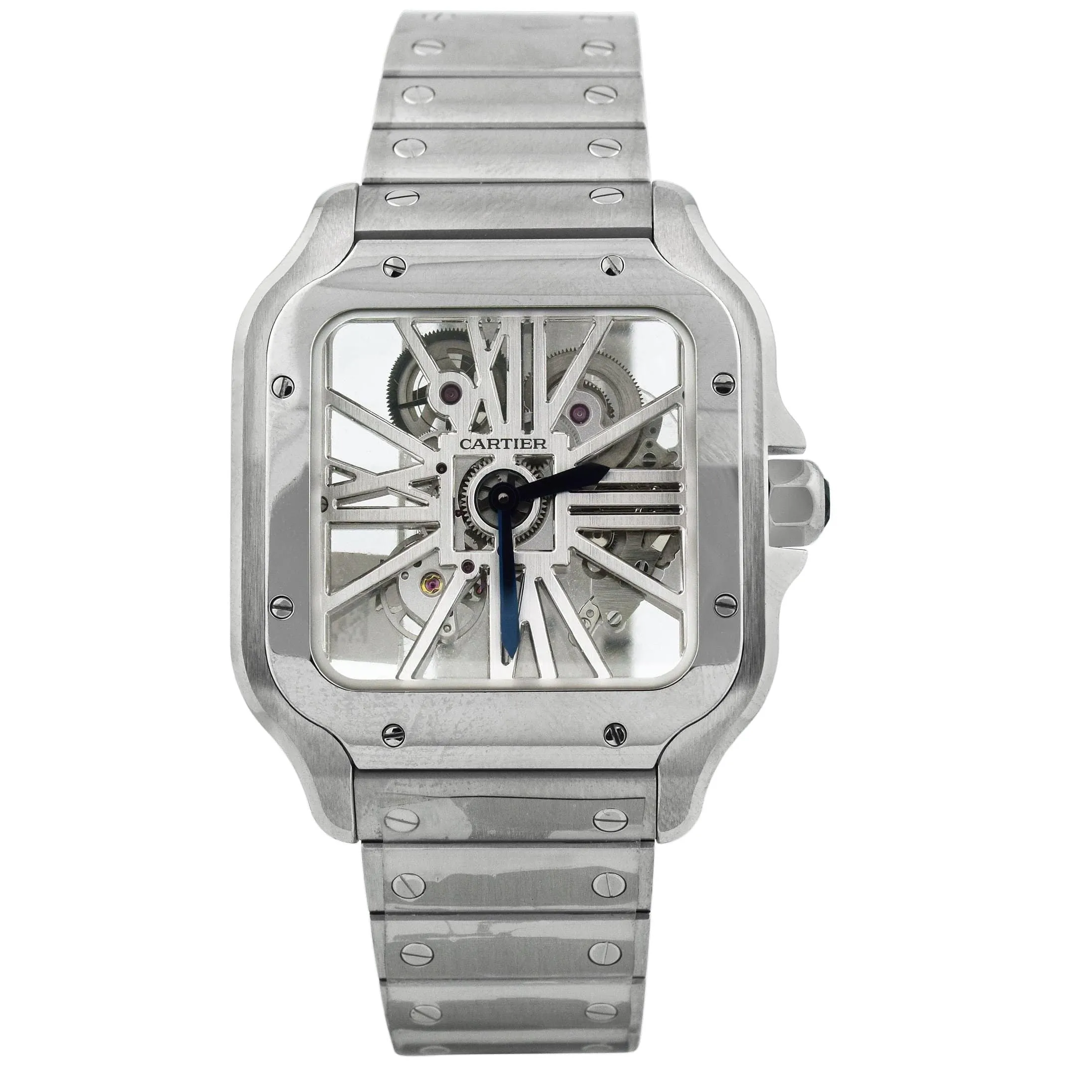 Cartier Men's Santos Stainless Steel 39.8mm Skeleton Roman Dial Watch Reference #: WHSA0015