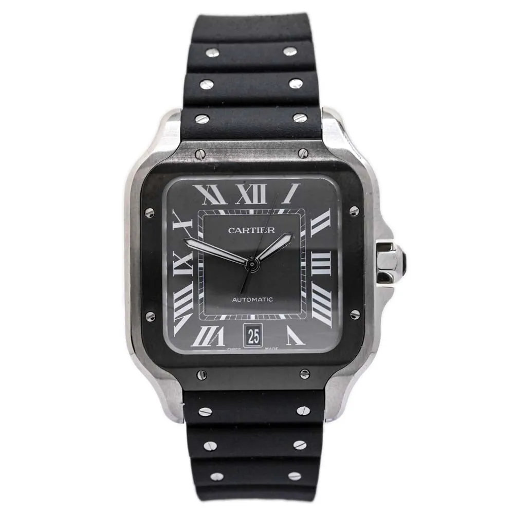 Cartier Men's Santos Stainless Steel 42mm Black Roman Dial Watch Reference #: WSSA0037