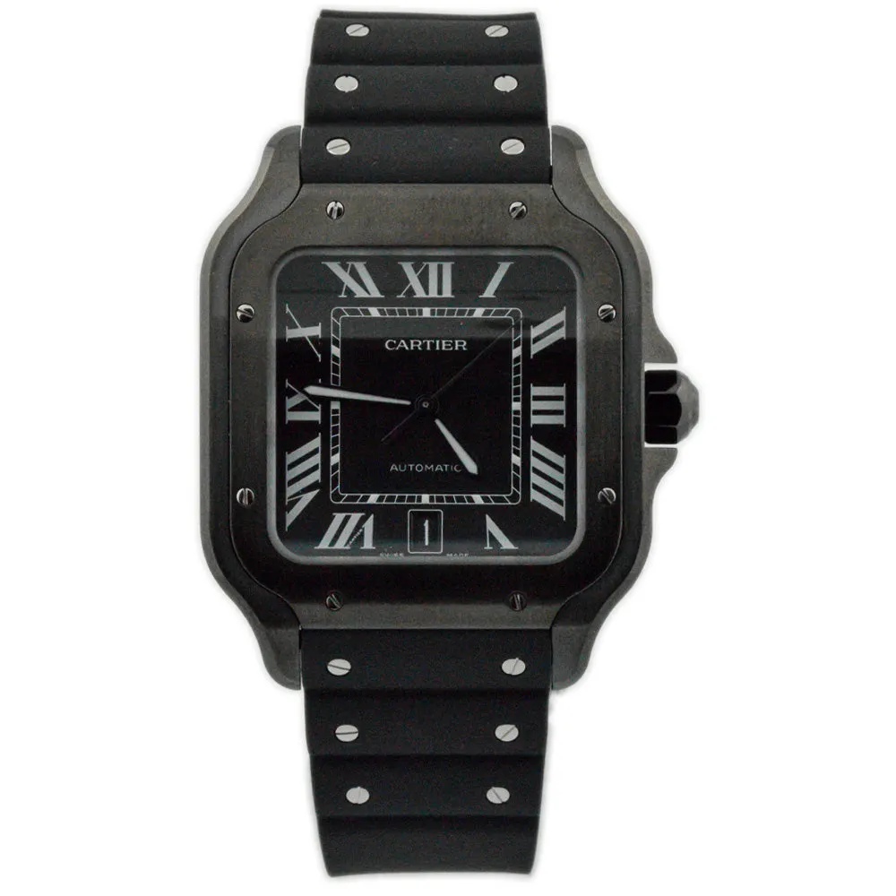 Cartier Men's Santos Stainless Steel & ADLC 39.8mm Black Roman Dial Watch Reference #: WSSA0039