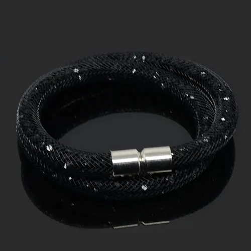 Chanfar Handmade Small Resin Crystal Filled Tube Mesh Double Magnetic Clasp Bracelet Jewelry For Woman