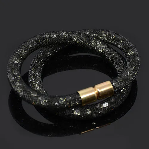 Chanfar Handmade Small Resin Crystal Filled Tube Mesh Double Magnetic Clasp Bracelet Jewelry For Woman