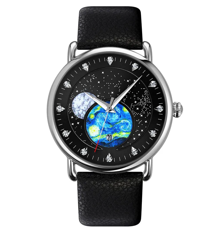 Creative oil painting men's quartz watch W2392883