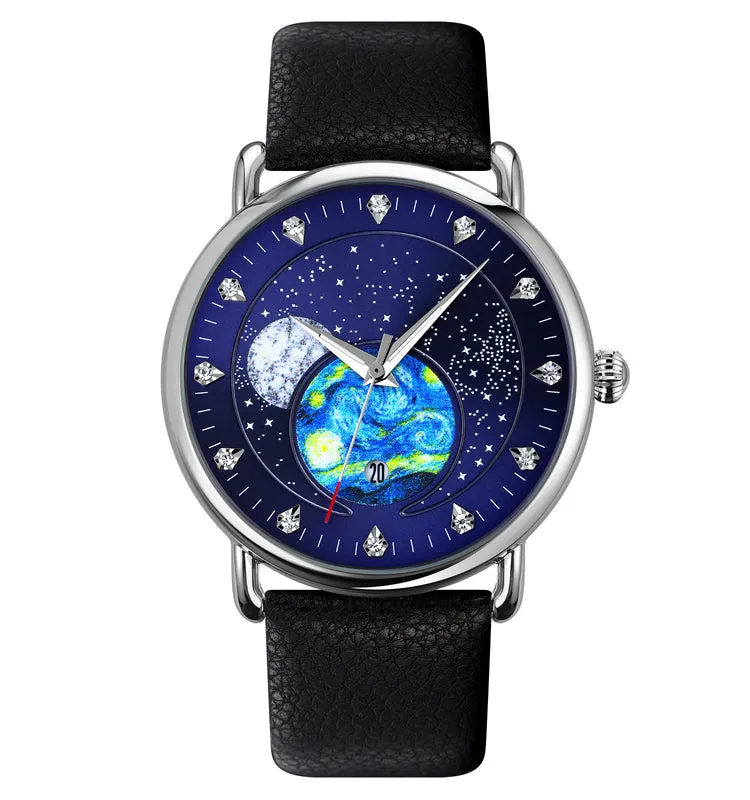 Creative oil painting men's quartz watch W2392883