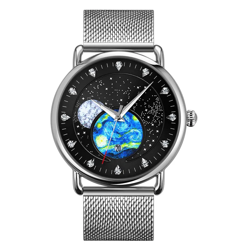 Creative oil painting men's quartz watch W2392883