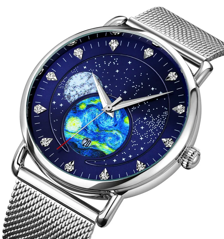 Creative oil painting men's quartz watch W2392883