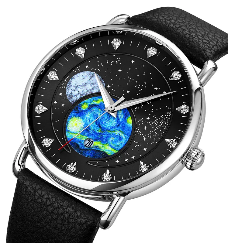 Creative oil painting men's quartz watch W2392883