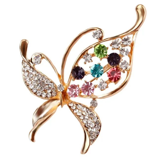 Crystal Rhinestones Assorted Butterfly Brooch Pins Fashion Costume Jewelry for Women or Girls