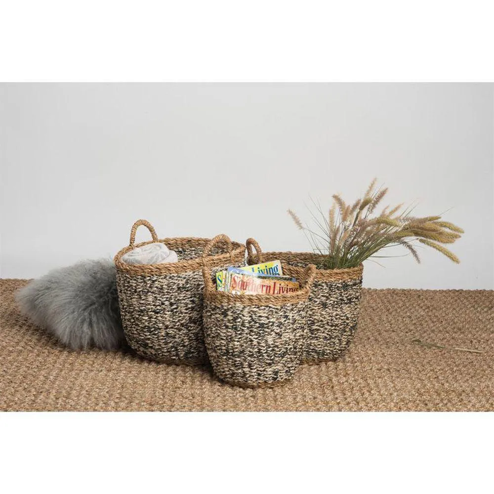 Ebony Large Round Seagrass Storage Basket