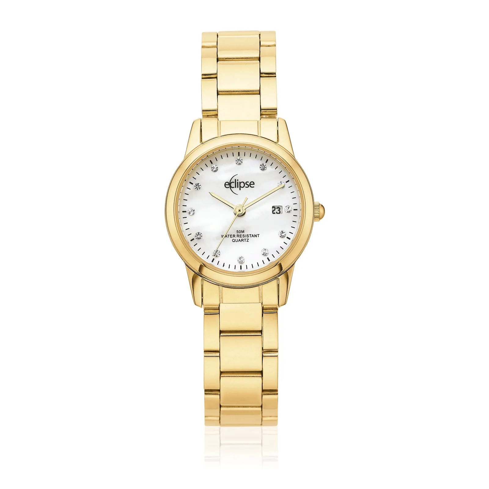 Eclipse Crystal Set Mother of Pearl Dial Gold Tone Watch