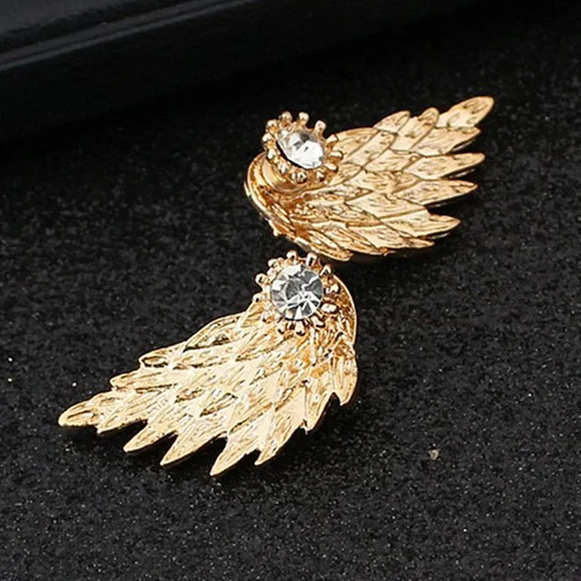 ES101 Women's Angel Wings Stud Earrings Rhinestone Inlaid Alloy Ear Jewelry Party Earring Gothic Feather Brincos Fashion 2017