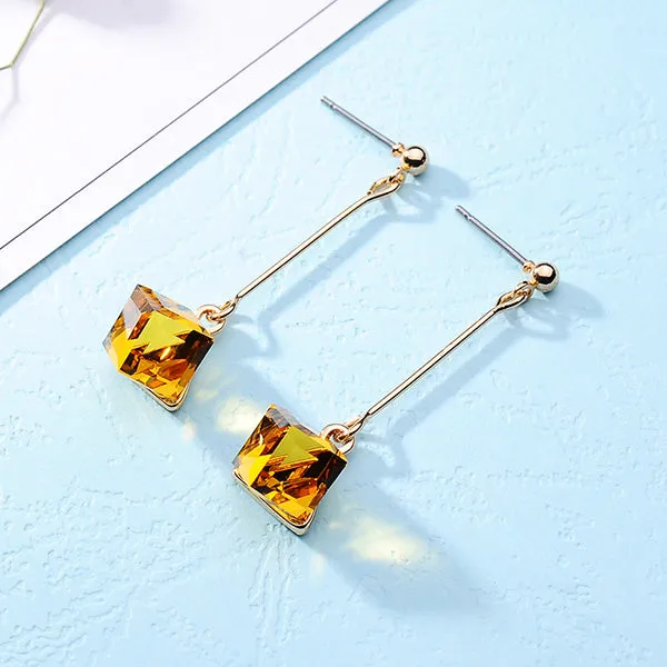 Fashion Long Earrings For Woman Jewelry Brincos Imitation Rhodium/ Gold-color Hot Sale Colorful Cube Crystal Stud Earring