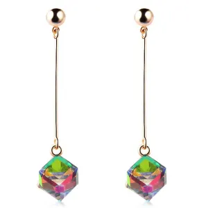 Fashion Long Earrings For Woman Jewelry Brincos Imitation Rhodium/ Gold-color Hot Sale Colorful Cube Crystal Stud Earring