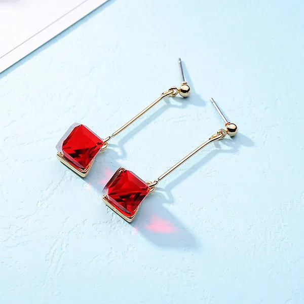 Fashion Long Earrings For Woman Jewelry Brincos Imitation Rhodium/ Gold-color Hot Sale Colorful Cube Crystal Stud Earring