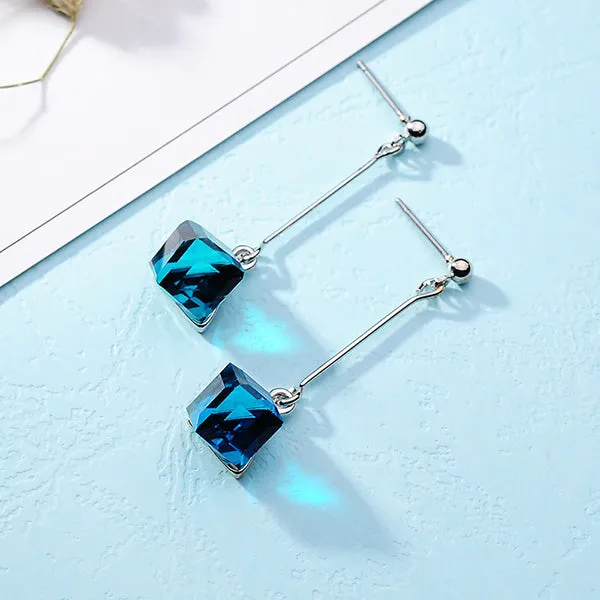 Fashion Long Earrings For Woman Jewelry Brincos Imitation Rhodium/ Gold-color Hot Sale Colorful Cube Crystal Stud Earring