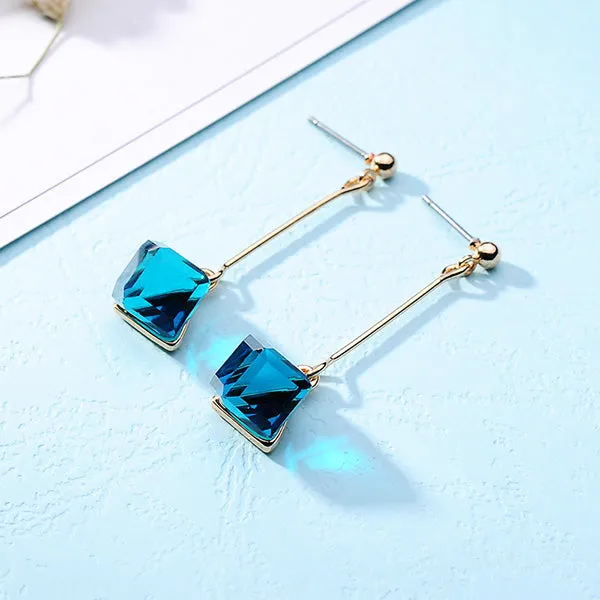 Fashion Long Earrings For Woman Jewelry Brincos Imitation Rhodium/ Gold-color Hot Sale Colorful Cube Crystal Stud Earring