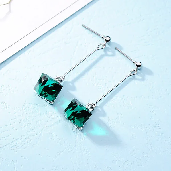 Fashion Long Earrings For Woman Jewelry Brincos Imitation Rhodium/ Gold-color Hot Sale Colorful Cube Crystal Stud Earring