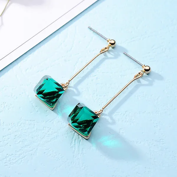 Fashion Long Earrings For Woman Jewelry Brincos Imitation Rhodium/ Gold-color Hot Sale Colorful Cube Crystal Stud Earring