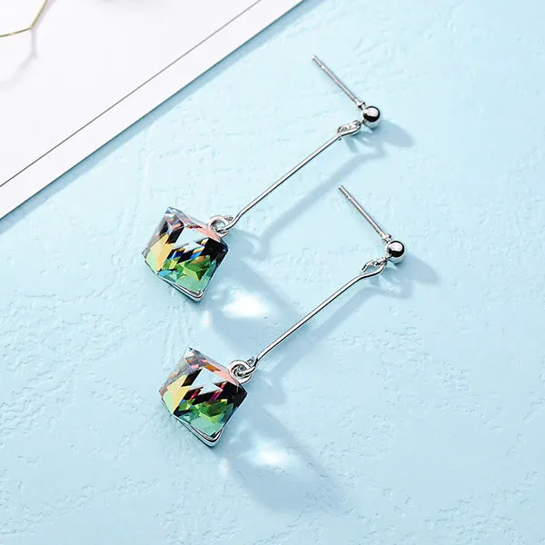 Fashion Long Earrings For Woman Jewelry Brincos Imitation Rhodium/ Gold-color Hot Sale Colorful Cube Crystal Stud Earring