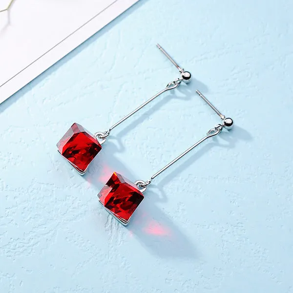 Fashion Long Earrings For Woman Jewelry Brincos Imitation Rhodium/ Gold-color Hot Sale Colorful Cube Crystal Stud Earring