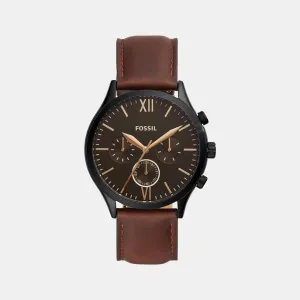 Fenmore Men's Black Dial Chronograph Leather Watch BQ2453