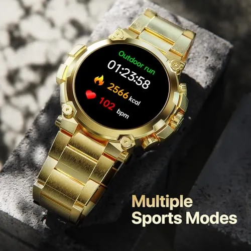 Fire-Boltt Dominian 36.3mm (1.43 inch) AMOLED Display, Stainless Steel Design, 466 * 466 px Resolution, Bluetooth Calling, Multiple Sports Modes, Health Mode, IP67, Weather Updates (Gold)